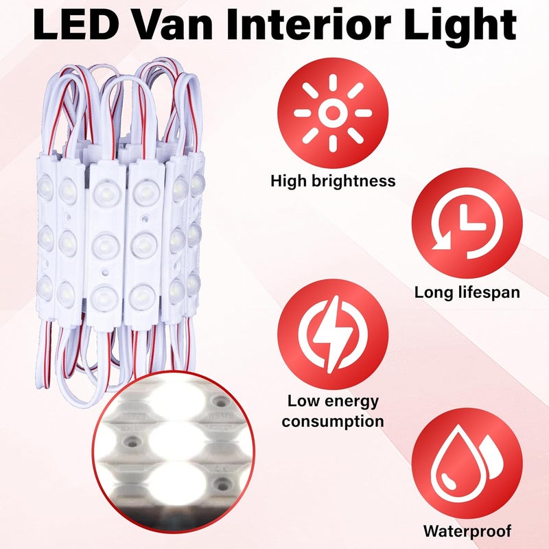 ecocstm 120 Led Van Interior Light Kits, 12V Led Light Strip, Cargo Van Accessories, Ceiling Work Lights Kit, Enclosed Trailer Lights for Truck Vans RV Boats Caravans, 40 Modules(White) - Image 4